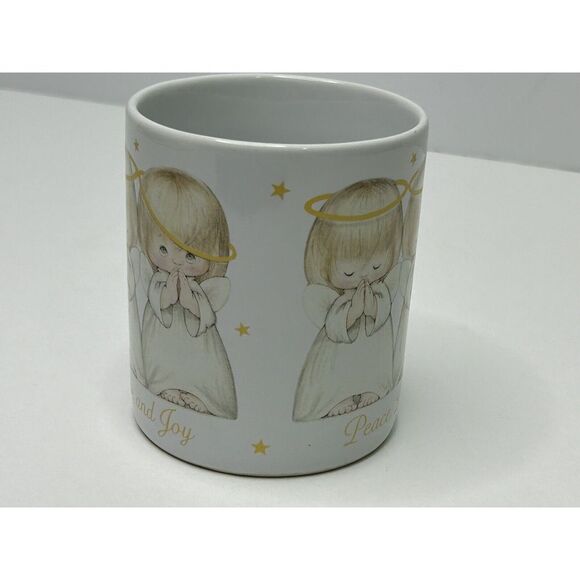 PEACE LOVE JOY Praying Angels Coffee Mug Cup Christmas White + Gold Color VTG - Picture 3 of 10